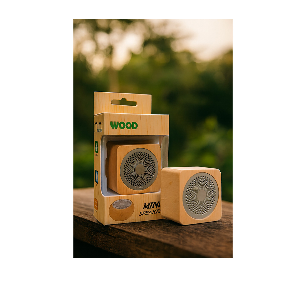 Compact Bluetooth Speaker with a Natural Bamboo Wood
