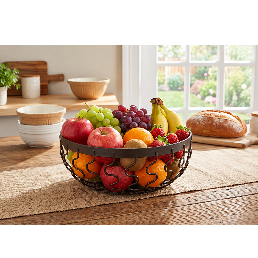 Bowl-Shape - Black Metal Wire Fruit Baskets