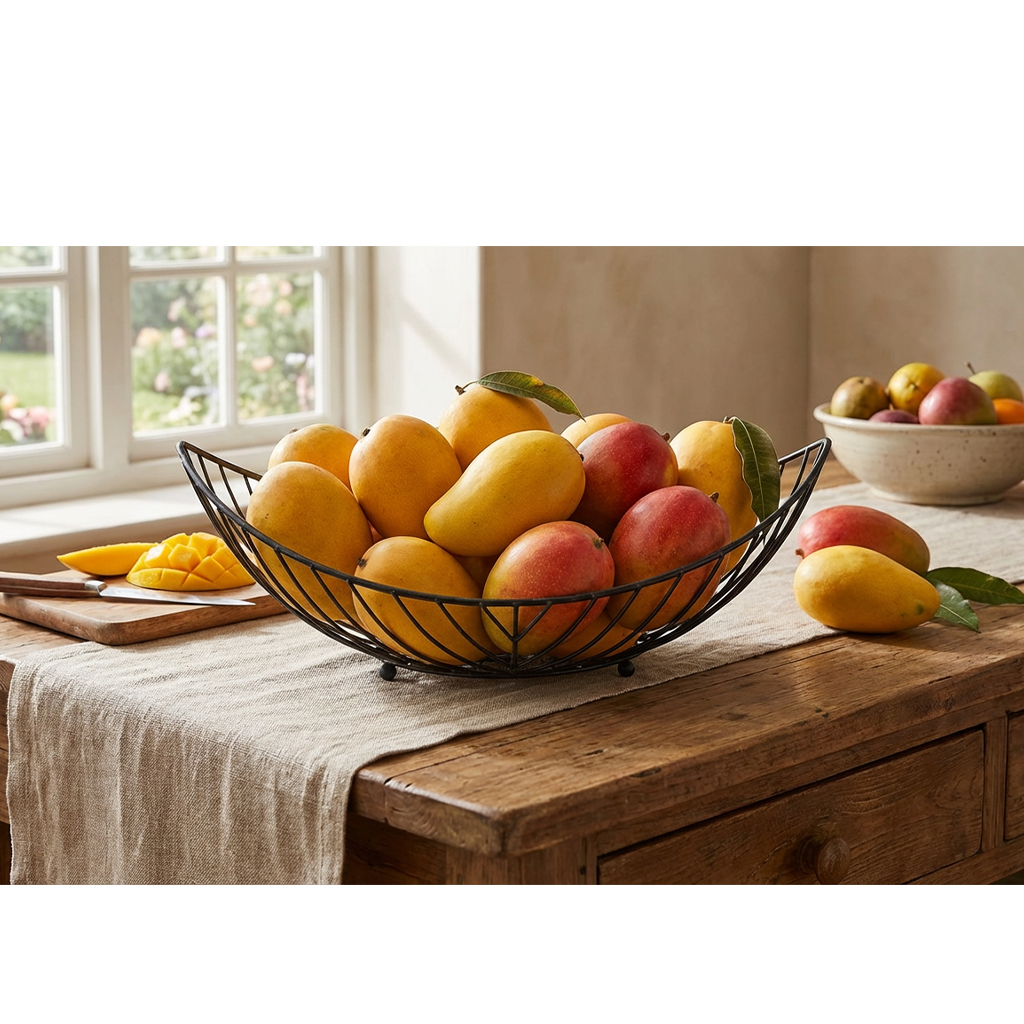 Leaf-Shape Black Metal Wire Fruit Basket
