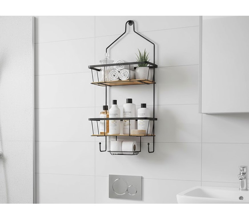 Shower Rack - Black  - Bamboo and Iron