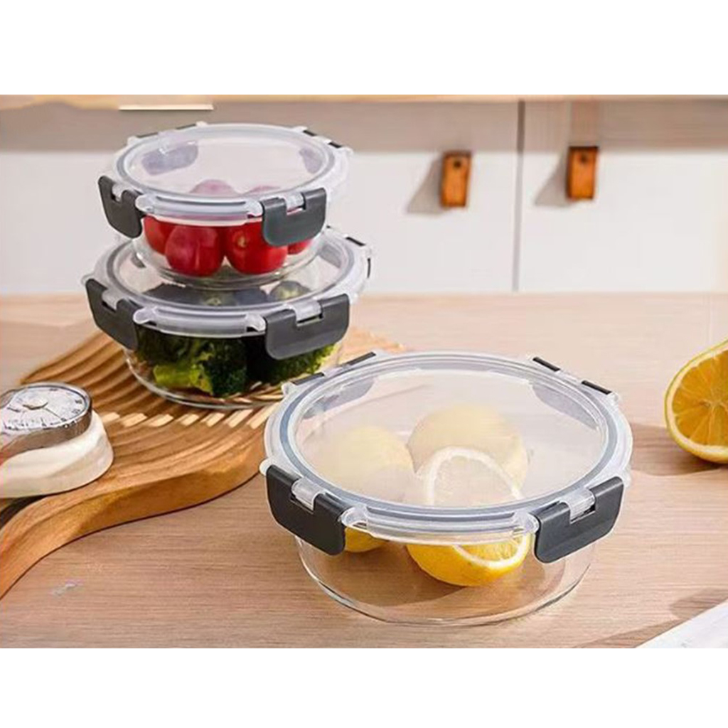 Food Container with Lid - Microwave Cookware Glass - 3 Piece