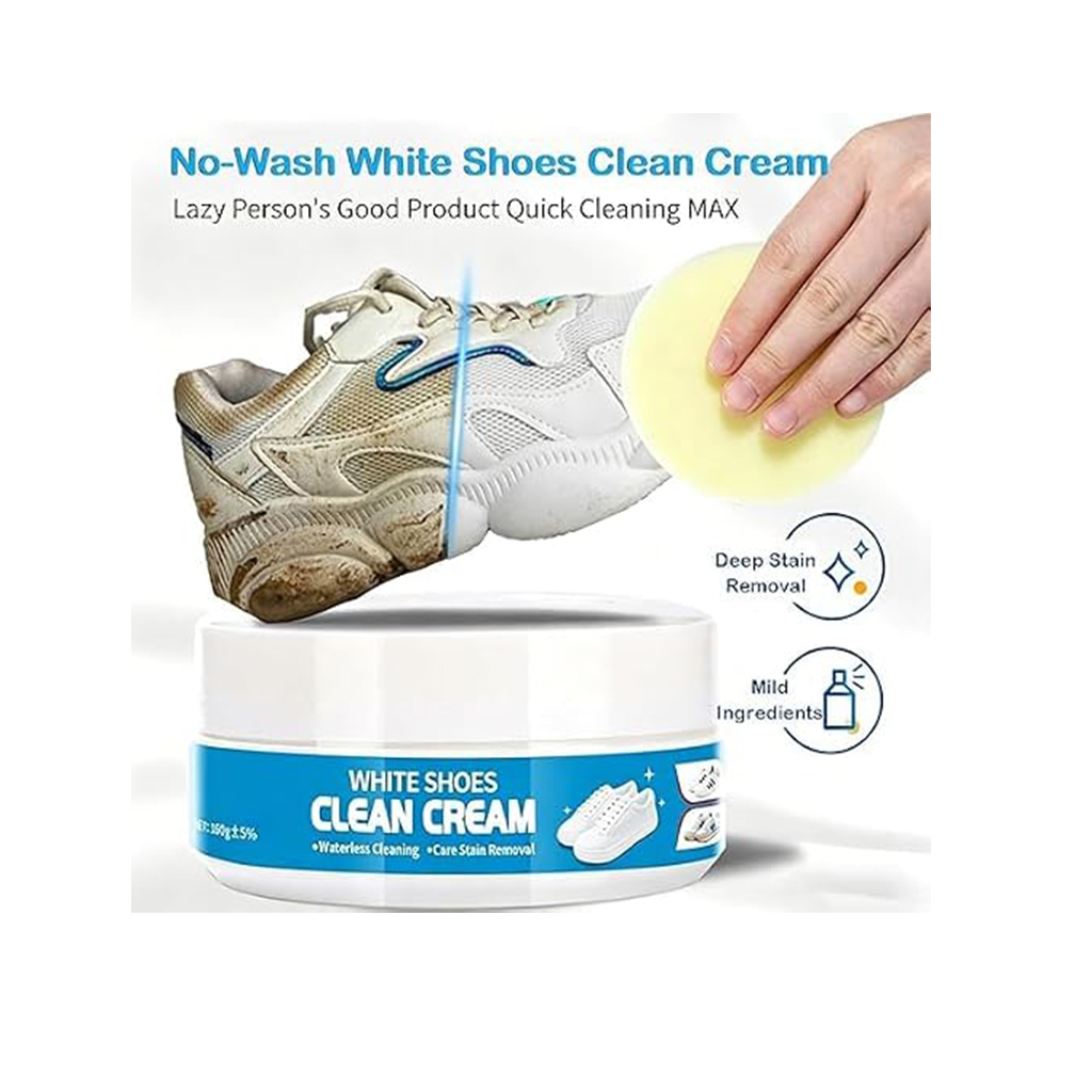 White Shoe Cleaning Cream with Sponge/ Multipurpose Cleaner for Leather, Sports Shoes, Canvas, Soles and Bags