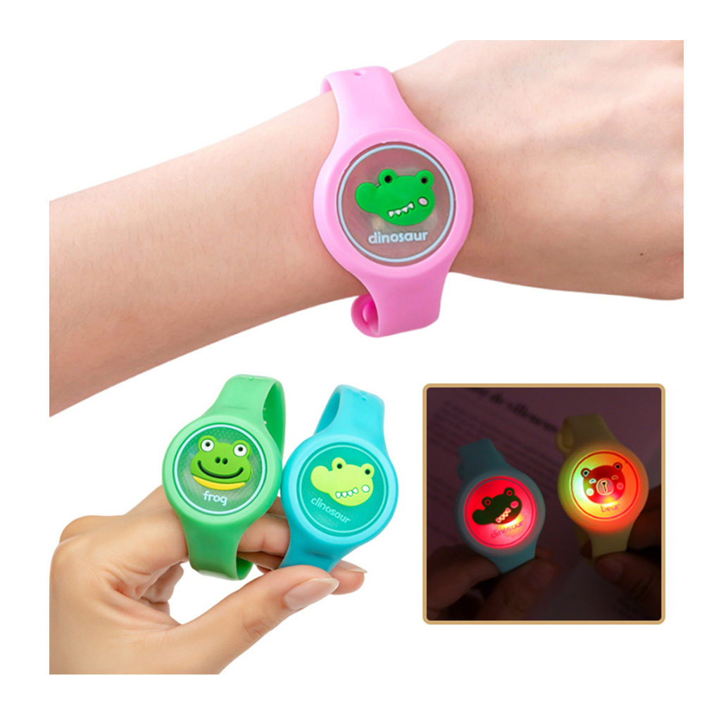 Kids Cartoon Mosquito Repellent Silicone Wristband Watch with Blinking Light