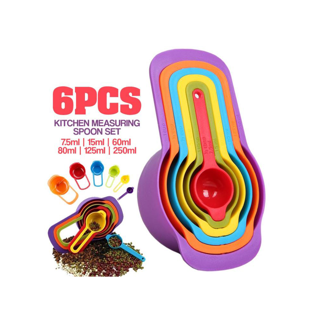 Plastic Measuring Spoon/Measuring Cup Set for - Multicolour - 6 Pcs