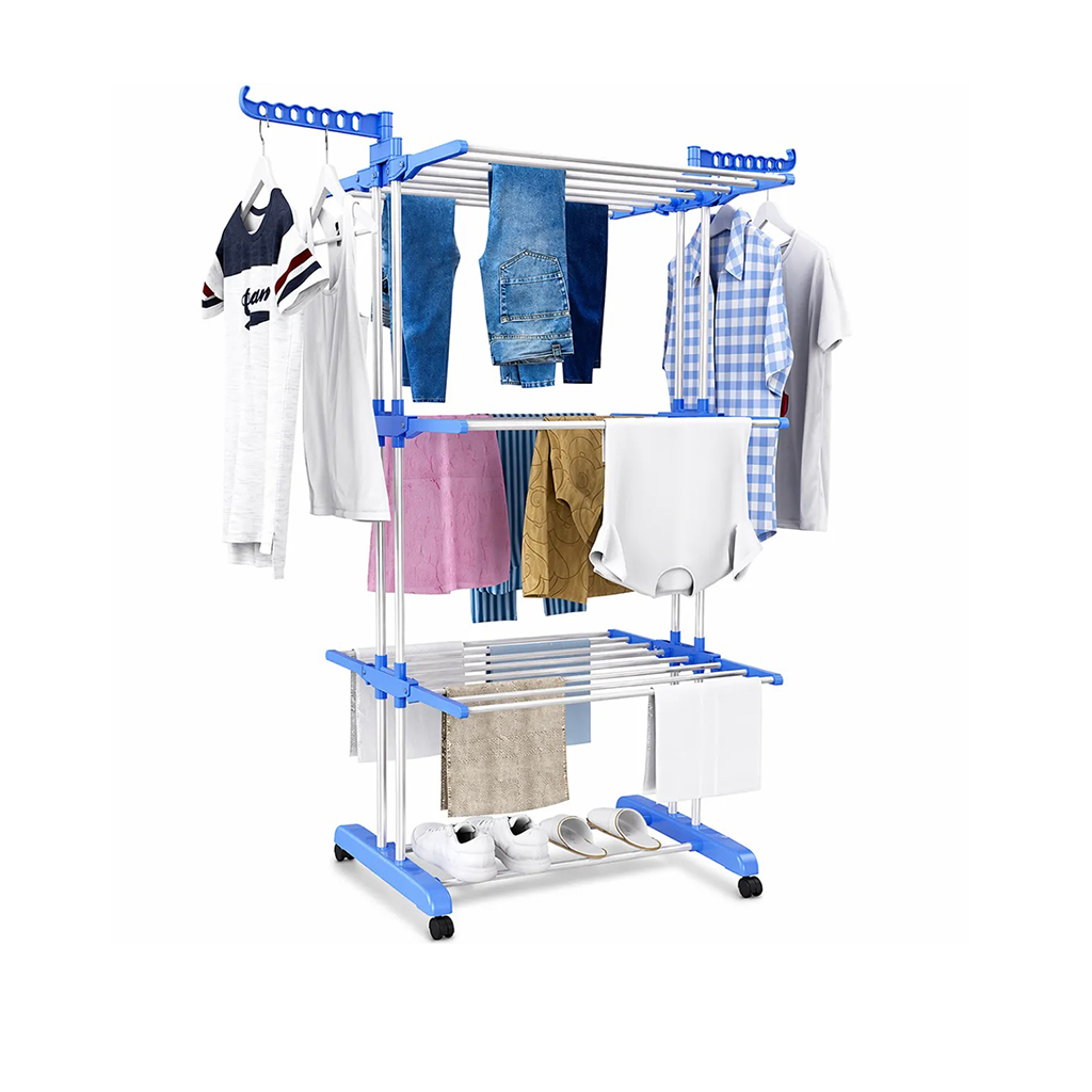 3 Tier Clothes Drying Rack with Wheels, Foldable Laundry Stand Indoor Outdoor